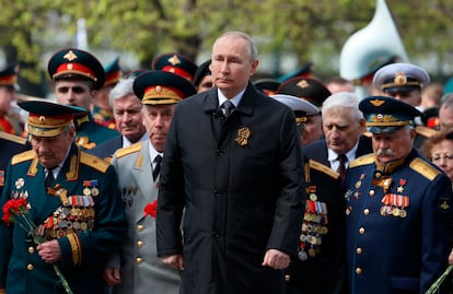 Putin, el lunes, durante el homenaje al Soldado Desconocido en el marco de las celebraciones del Día de la Victoria.