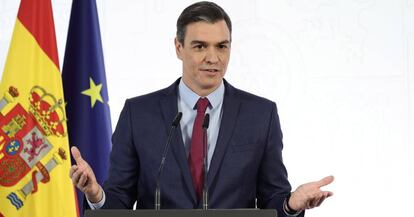 El presidente del Gobierno, Pedro Sánchez, durante el informe de rendición de cuentas de 2021.