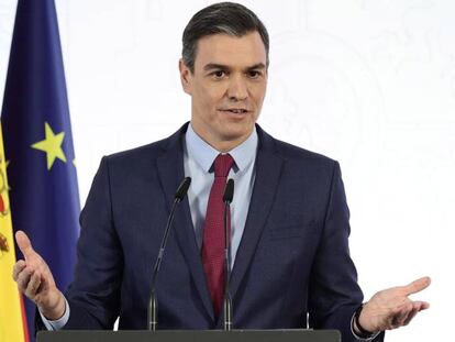 El presidente del Gobierno, Pedro Sánchez, durante el informe de rendición de cuentas de 2021. 