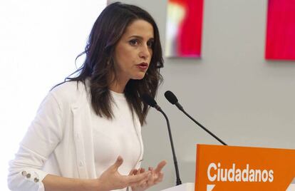 Inés Arrimadas, este lunes en la sede madrileña de Ciudadanos.