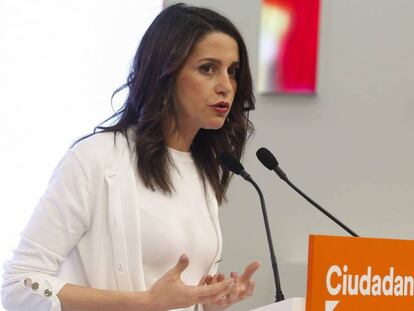 Inés Arrimadas, este lunes en la sede madrileña de Ciudadanos.