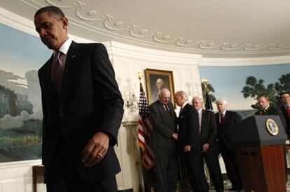 El presidente estadounidense, Barack Obama, tras la conferencia de prensa de ayer en la Casa Blanca.