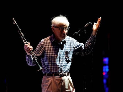 Woody Allen, durante el concierto inaugural de la cuarta edición del ciclo Noches del Botánico, el jueves noche, en Madrid