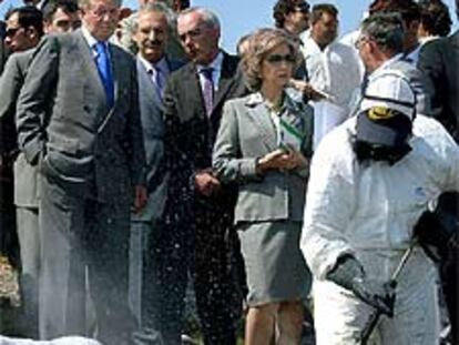 Los Reyes observan la limpieza de fuel con agua a presión en O Ximprón.