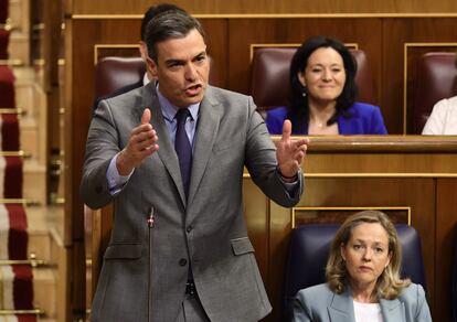 El presidente del Gobierno, Pedro Sánchez, interviene en una sesión de control, en el Congreso de los Diputados.