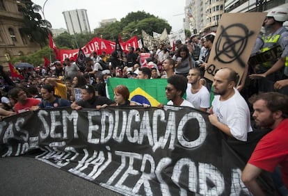 Grupo durante protesto na região central de São Paulo.