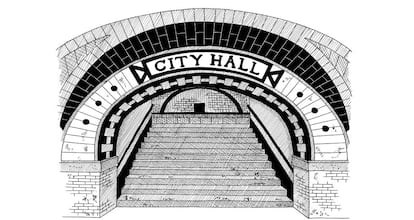 Ilustración de Julia Wertz de la estación fantasma de City Hall, en Nueva York.