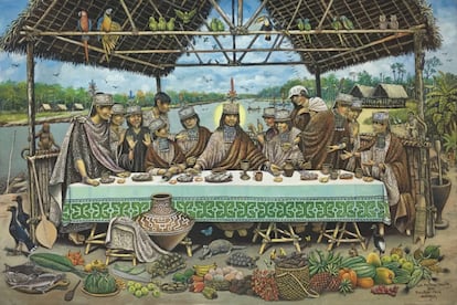 'La última cena Shipiba', de Luis Martínez Dávila, es otra de las obras incluidas en la muestra 'Amazonia contemporánea. Colección Hochschild Correa', en el Museo Lázaro Galdiano de Madrid.