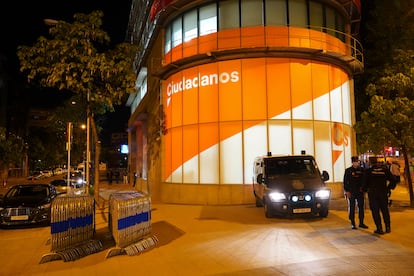 Sede de Ciudadanos en Madrid durante la noche electoral.