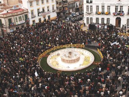 La plaza Mayor de Tomelloso, abarrotada el pasado día 3 por la manifestación para pedir una estación del AVE.
