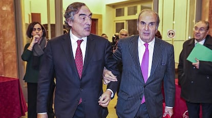 Los presidentes de las patronales CEOE, Joan Rosell, y de Foment del Treball, Joaquim Gay de Montellà.