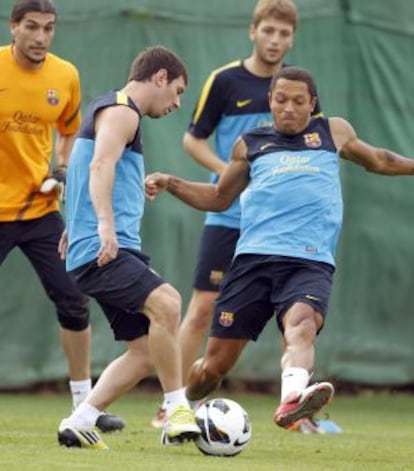 Leo Messi, durante el entrenamiento de ayer