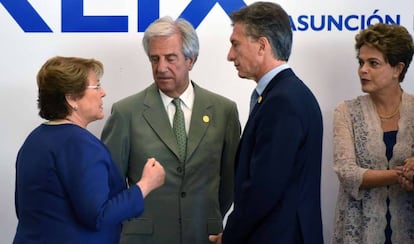 Presidentes Tabare Vazquez, Uruguai, Mauricio Macri, Argentina, Dilma Rousseff, Brasil, e Michelle Bachelet, Chile.