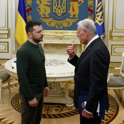 U.S. Special Envoy to Ukraine and Russia Keith Kellogg meets with Ukrainian President Volodymyr Zelenskiy, amid Russia's attack on Ukraine, in Kyiv, Ukraine, February 20, 2025. REUTERS/Thomas Peter