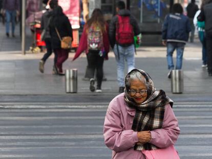 Una mujer se abriga ante las bajas temperaturas en la Ciudad de M&eacute;xico. 