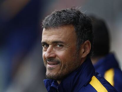 Luis Enrique, en el entrenamiento de ayer en Barcelona.