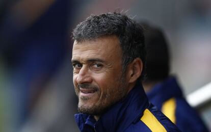 Luis Enrique, a l'entrenament d'avui a Barcelona.