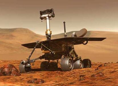 Ilustración del robot "Spirit" en la superficie de Marte.