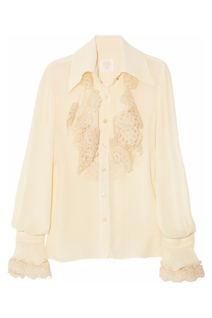 Camisa de crepé con chorreras y puños de crochet, de Anna Sui para Net-a-porter. Precio: 372 €