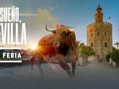 El toro fundido con la Torre del Oro, una de las imágenes publicitarias de la Feria de Abril.