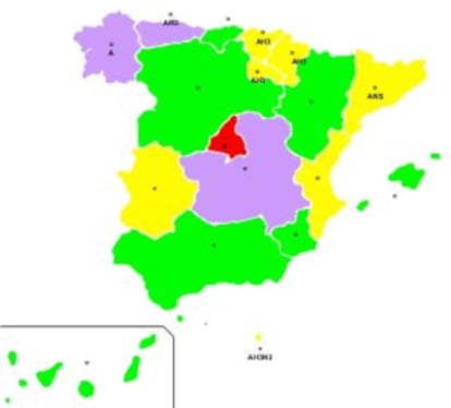 Mapa de difusión geográfica de la actividad gripal.