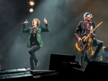 Ronnie Wood, Mick Jagger y Keith Richards, de los Rolling Stones, durante el festival del Glastonbury de 2019.