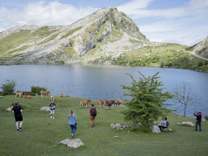 Visitantes en los lagos de Covadonga, en Asturias.