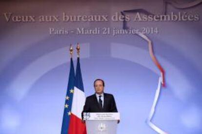 El presidente francés, François Hollande, durante su discurso de perspectivas anuales ante los parlamentarios franceses, en París, el 21 de enero de 2014. EFE/Archivo