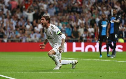 Sergio Ramos celebra el gol marcado. 