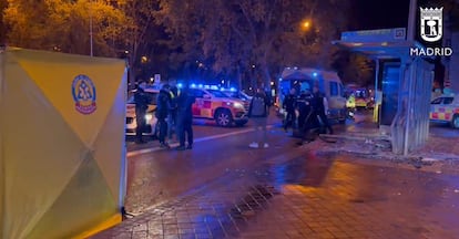 Agentes de la polica y sanitarios del Samur, en el lugar del accidente.