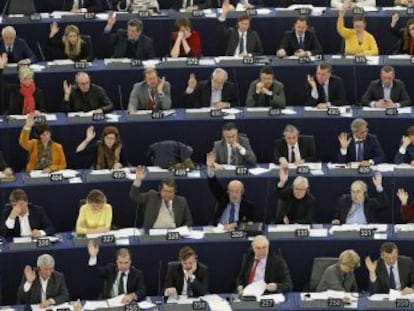 Miembros del Parlamento Europeo durante una votaci&oacute;n en Estrasburgo. 