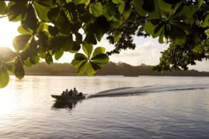 Una barca en una laguna del parque nacional de Tortuguero.