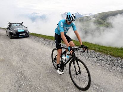 Froome, en un entrenamiento en el Col du Portet.