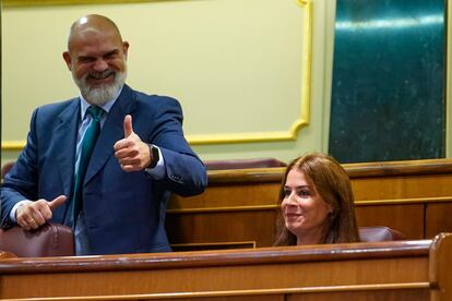 Los diputados de Vox Víctor Manuel Sánchez y Carla Toscano, en el Congreso.