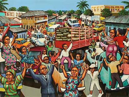 Óleo sin título pintado en 2000 por el artista congoleño Moke (1950-2001).