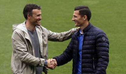 Luis Enrique y Galca, esta mañana.