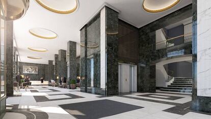 Recreación de la recepción del hotel de Riu que abrirá en el Edificio España.