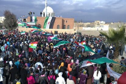 Manifestación contra el presidente Bachar el Asad en Amude (noreste de Siria), el pasado martes.