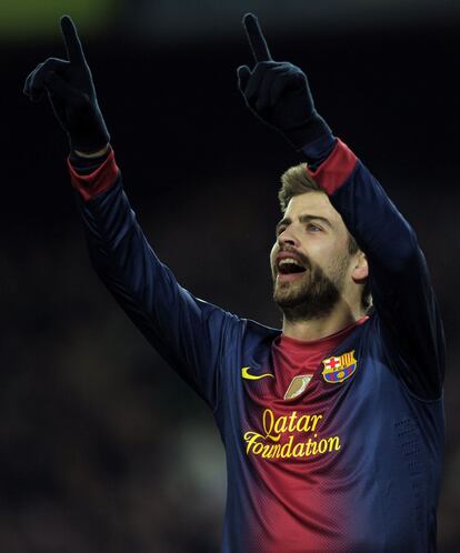 Piqué celebra el primer gol del Barcelona