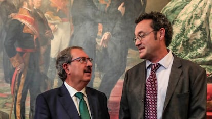 El presidente del Consejo General del Poder Judicial, Rafael Mozo, y el fiscal general del Estado, Álvaro García, el pasado 16 de noviembre, en el Senado.