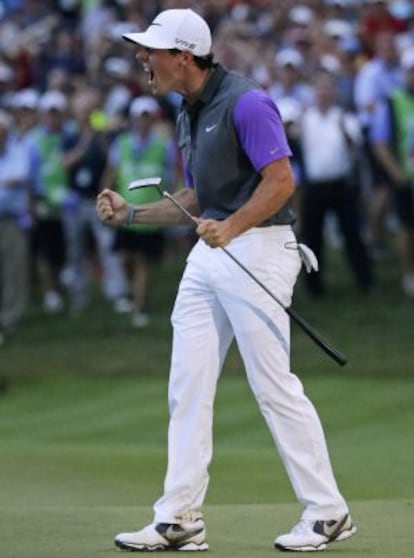 McIlroy celebra su victoria en el PGA.