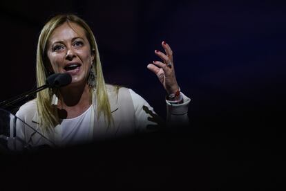 Giorgia Meloni, líder de los Hermanos de Italia, durante un acto de campaña de la coalición de derechas, el 22 de septiembre de 2022