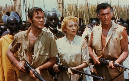 Un fotograma de la versión de 1950 de 'Las minas del rey Salomón'. La famosa película fue dirigida por Andrew Marton y Compton Bennett. En la imagen, desde la izquierda, Richard Carlson, Deborah Kerr y Stewart Granger.