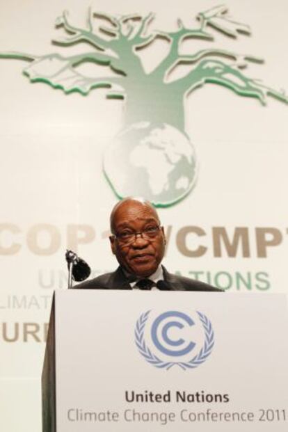 El presidente sudafricano Jacob Zuma durante la XVII Cumbre de la ONU sobre Cambio Climático celebrada en Durban.