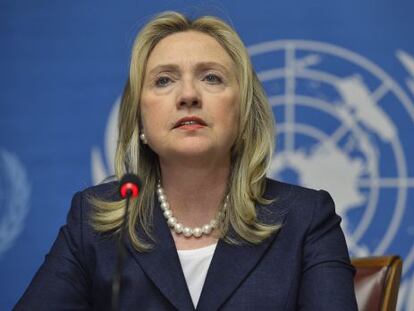 La secretaria de Estado, Hillary Clinton, comparece ante los medios en Ginebra, Suiza, el pasado s&aacute;bado.