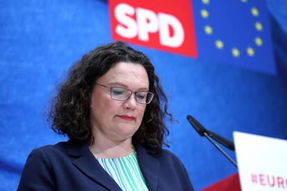 Andrea Nahles, en una rueda de prensa en Berlín el mes pasado.