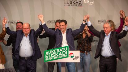 El PNV celebra los resultados electorales vascos, este domingo en Bilbao.