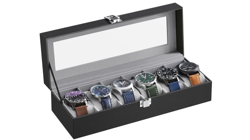 Caja de relojes con seis compartimentos.