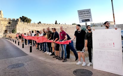 Protesta en el barrio armenio de Jerusalén contra la operación inmobiliaria, en septiembre de 2023.