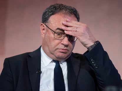 El gobernador del Banco de Inglaterra, Andrew Bailey, comparece en la conferencia de las Cámaras de Comercio Británicas en Londres, el 17 de mayo